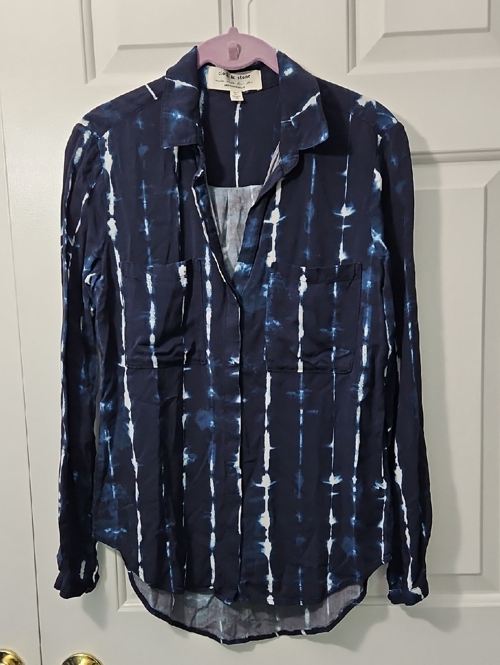 cloth & stone Navy and White Tie-Dye Button-Up Blouse